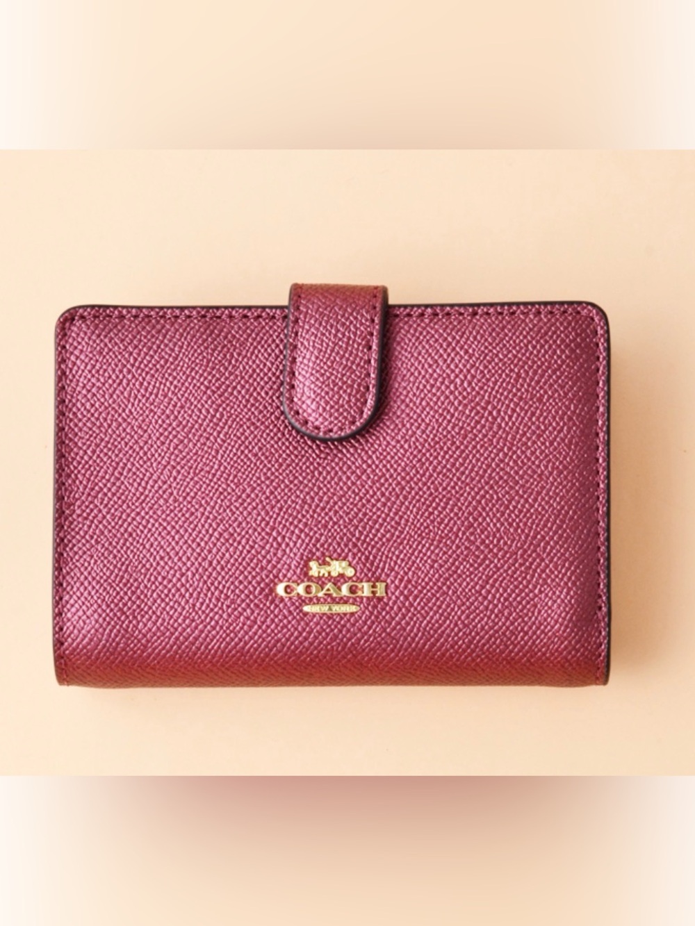 Coach Medium Corner Zip Wallet Metallic Wine